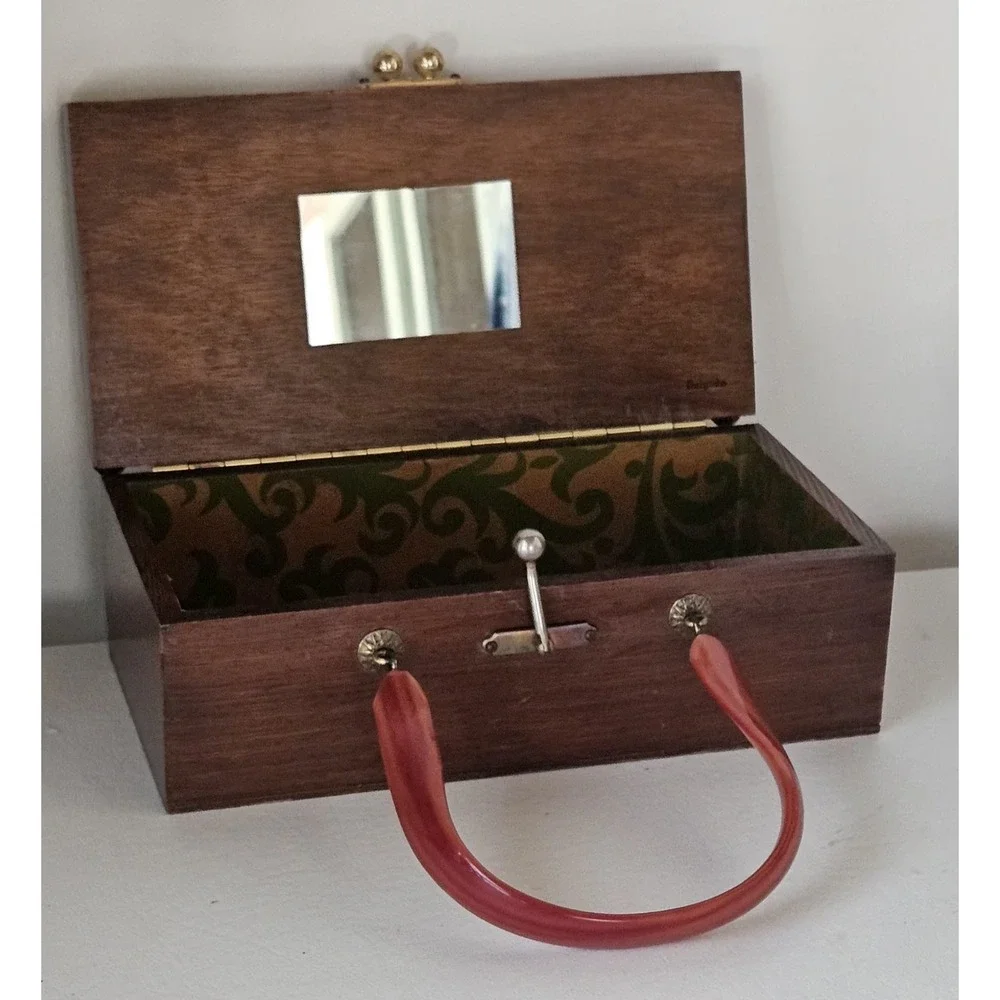 Vintage Wooden 3D  Decoupage Decorative Keepsake Box Purse 1960s/70's